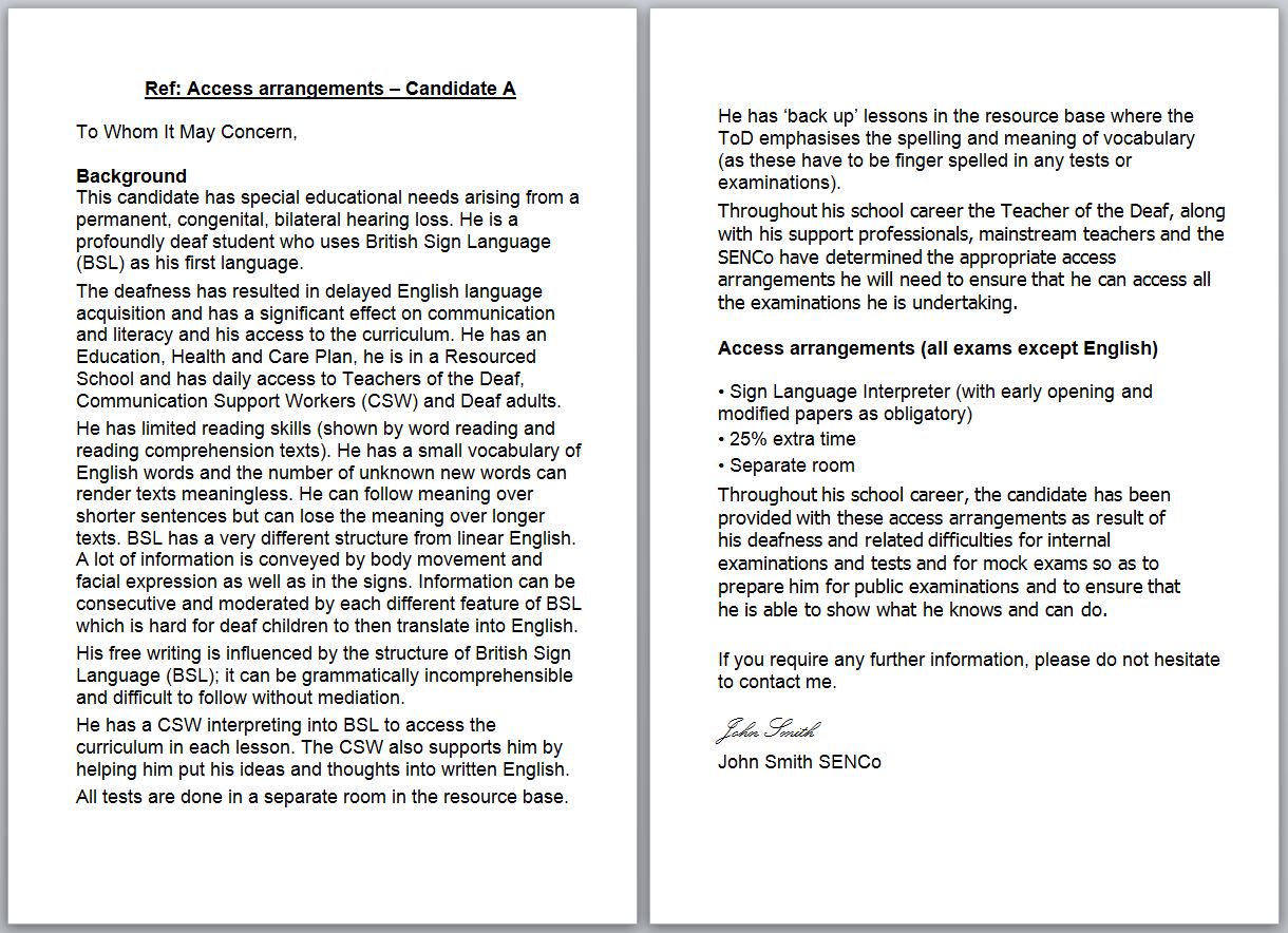 Supporting letter for Student A