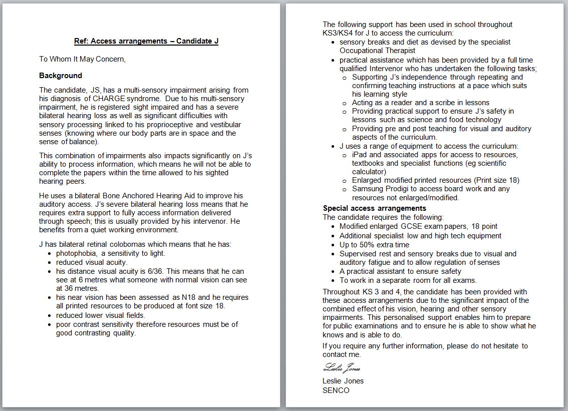 Supporting letter for Student H