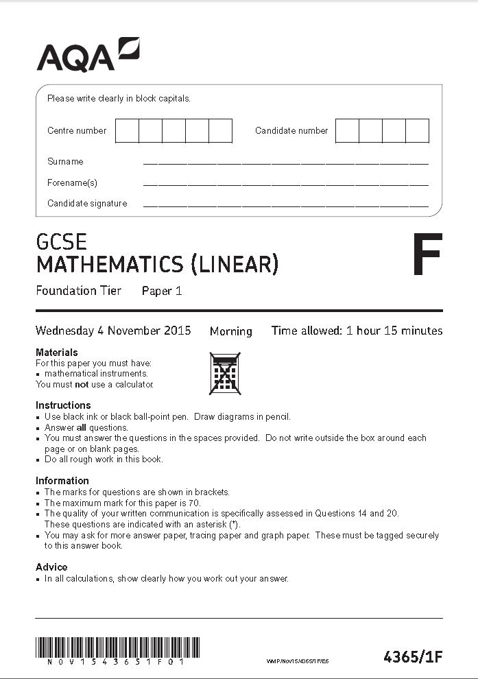 Standard maths examination paper